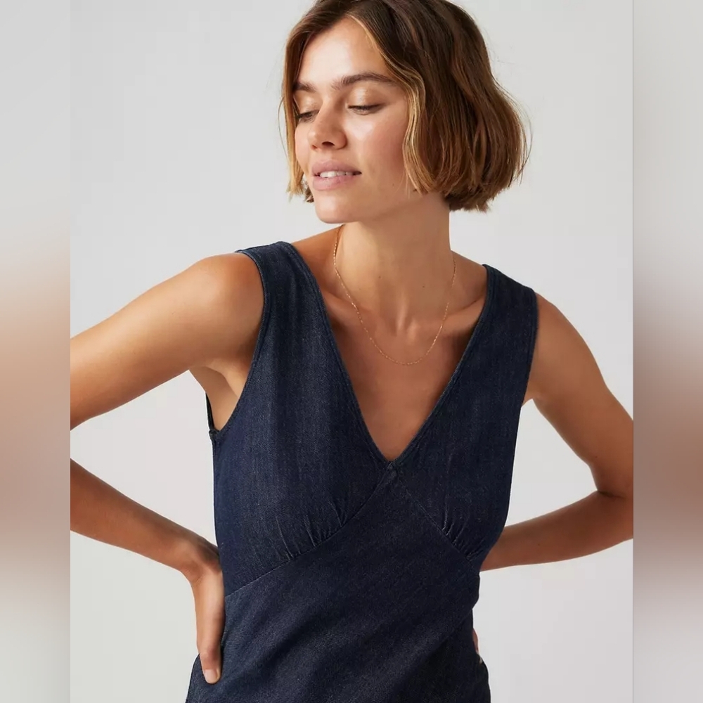 NWT Levi's Atalia Linen+ Denim Midi Slip Dress Dark Blue Size S - Picture 4 of 10